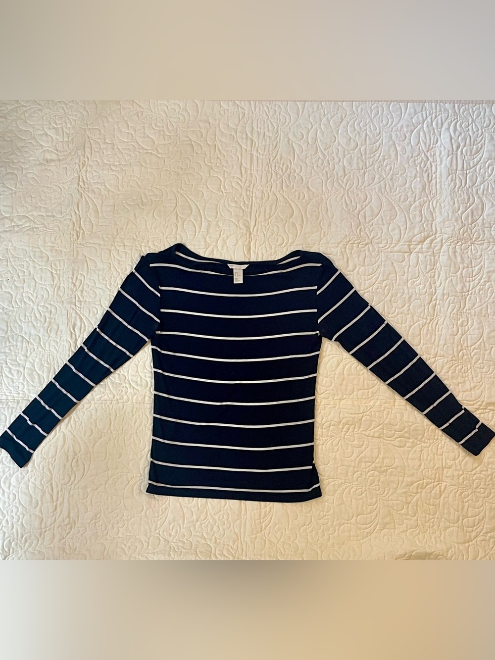 H&M Basics Navy Blue and White Striped Long Sleeve Tee